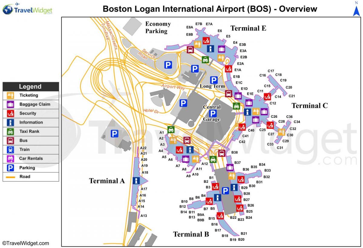 карта на меѓународниот аеродром Логан