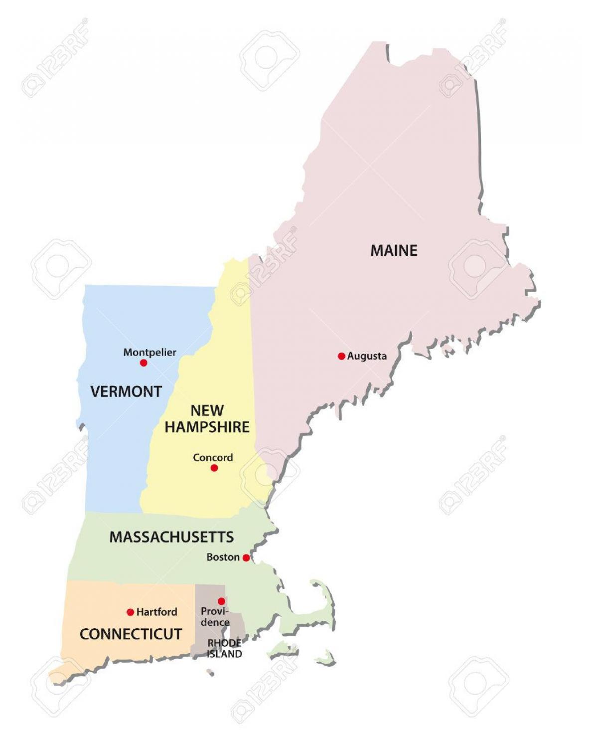 карта на Нова Англија држави