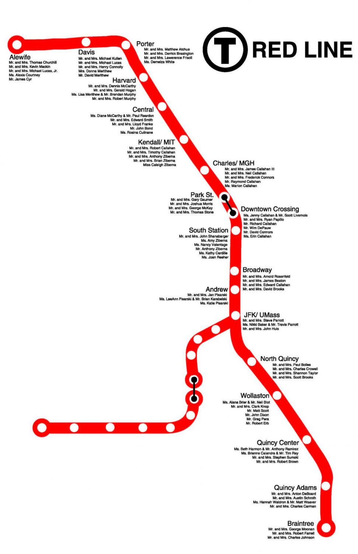 црвена линија Бостон мапа