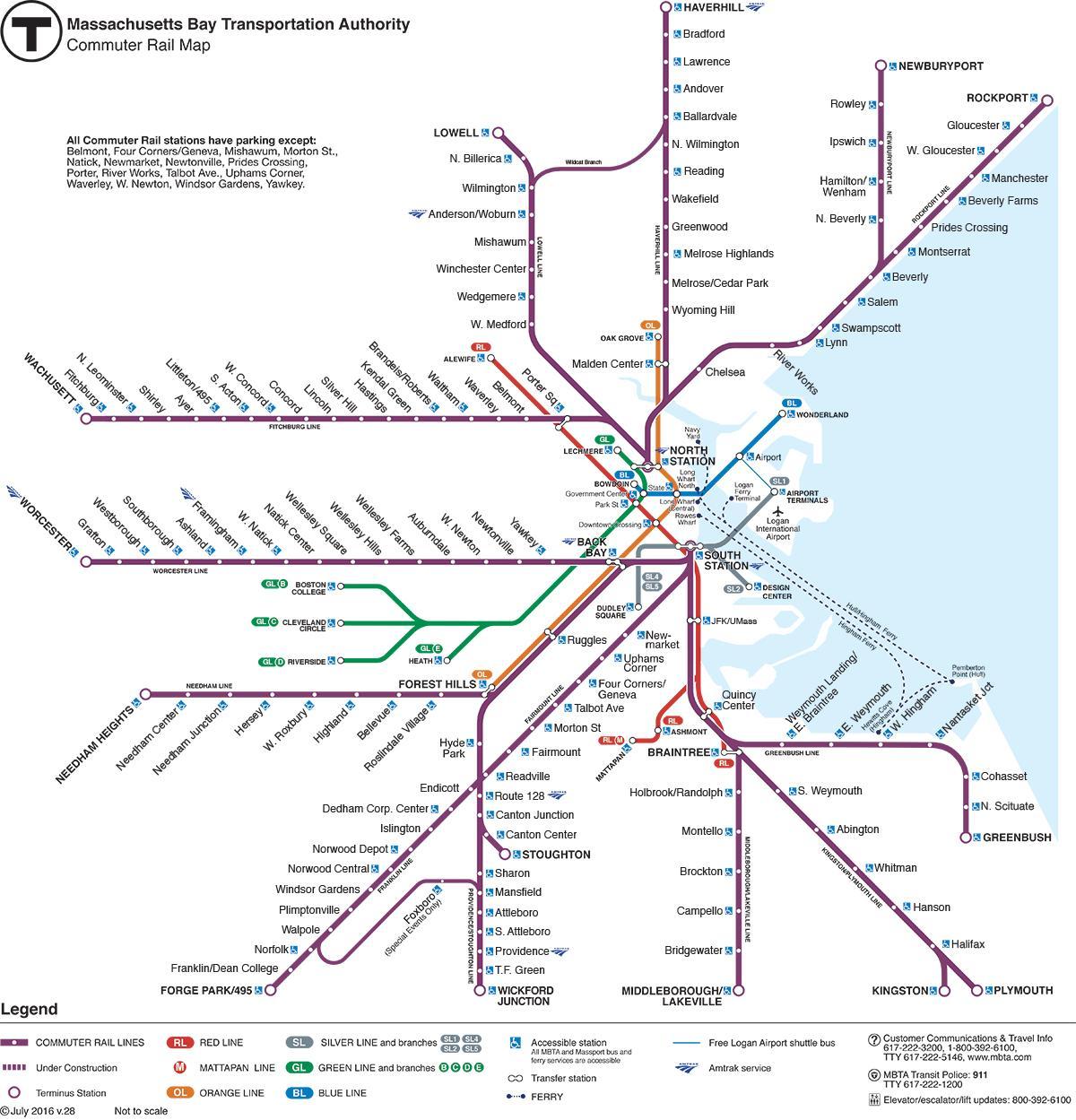 патнички железнички мапата Бостон