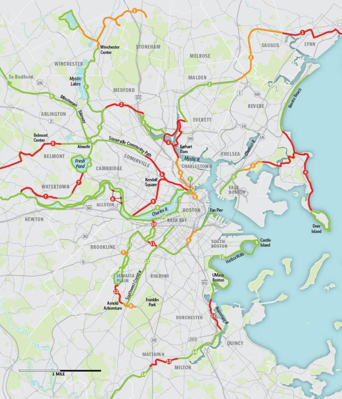 карта на Бостон велосипед