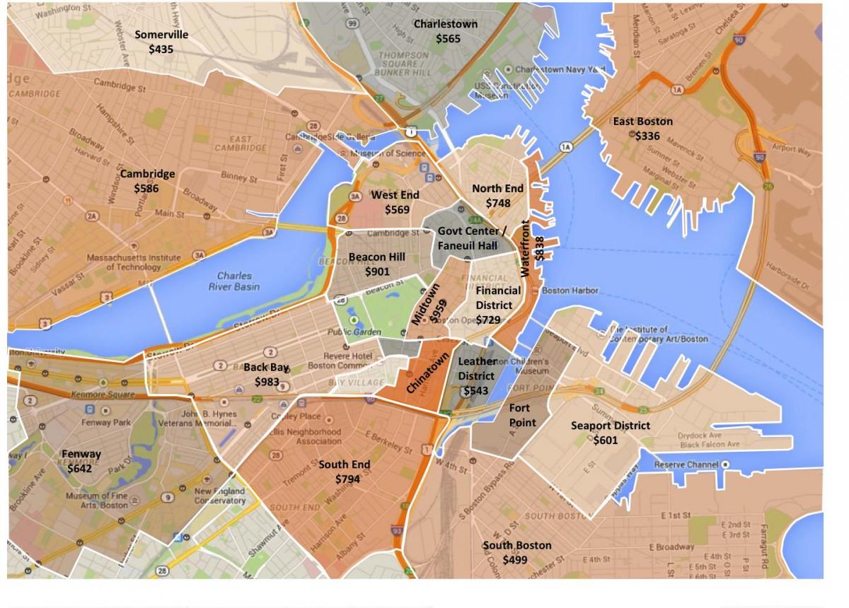 градот Бостон зони мапа