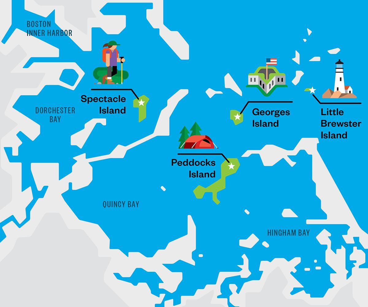 карта на Бостон харбор острови