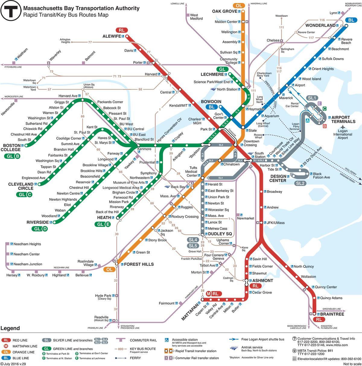 мапа на мрежата на Т Бостон