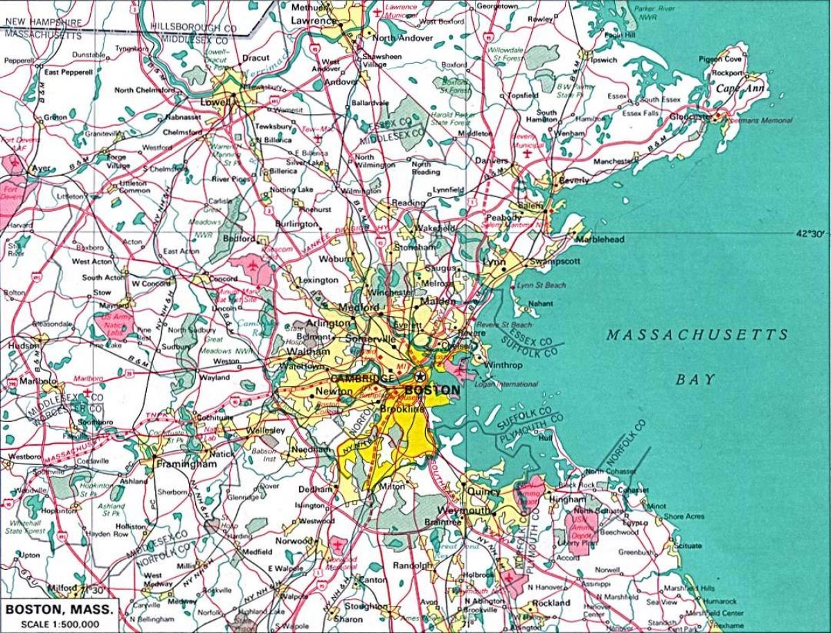карта на поголема Бостон област