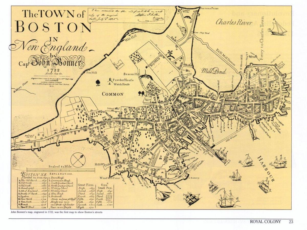 стара карта на Бостон