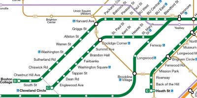 MBTA зелена линија мапа